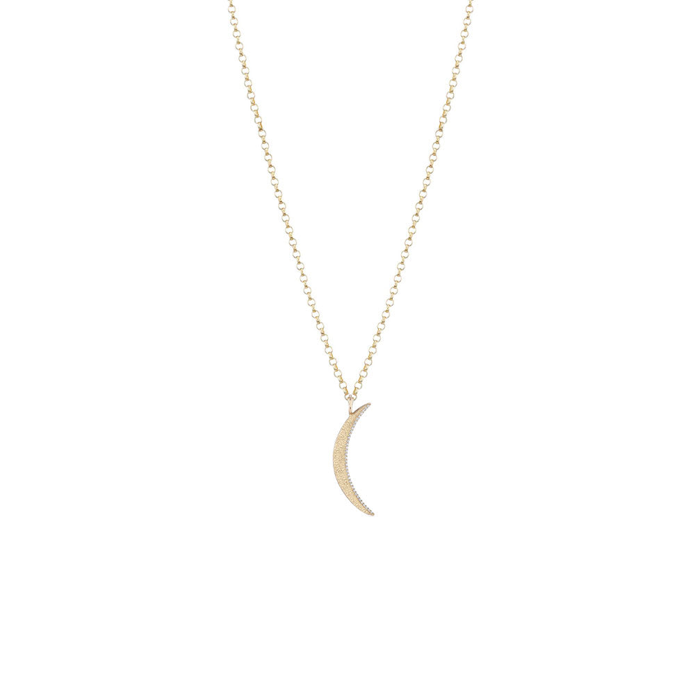 14 Karat Yellow Gold Crescent "Moony" Pendant with Diamonds