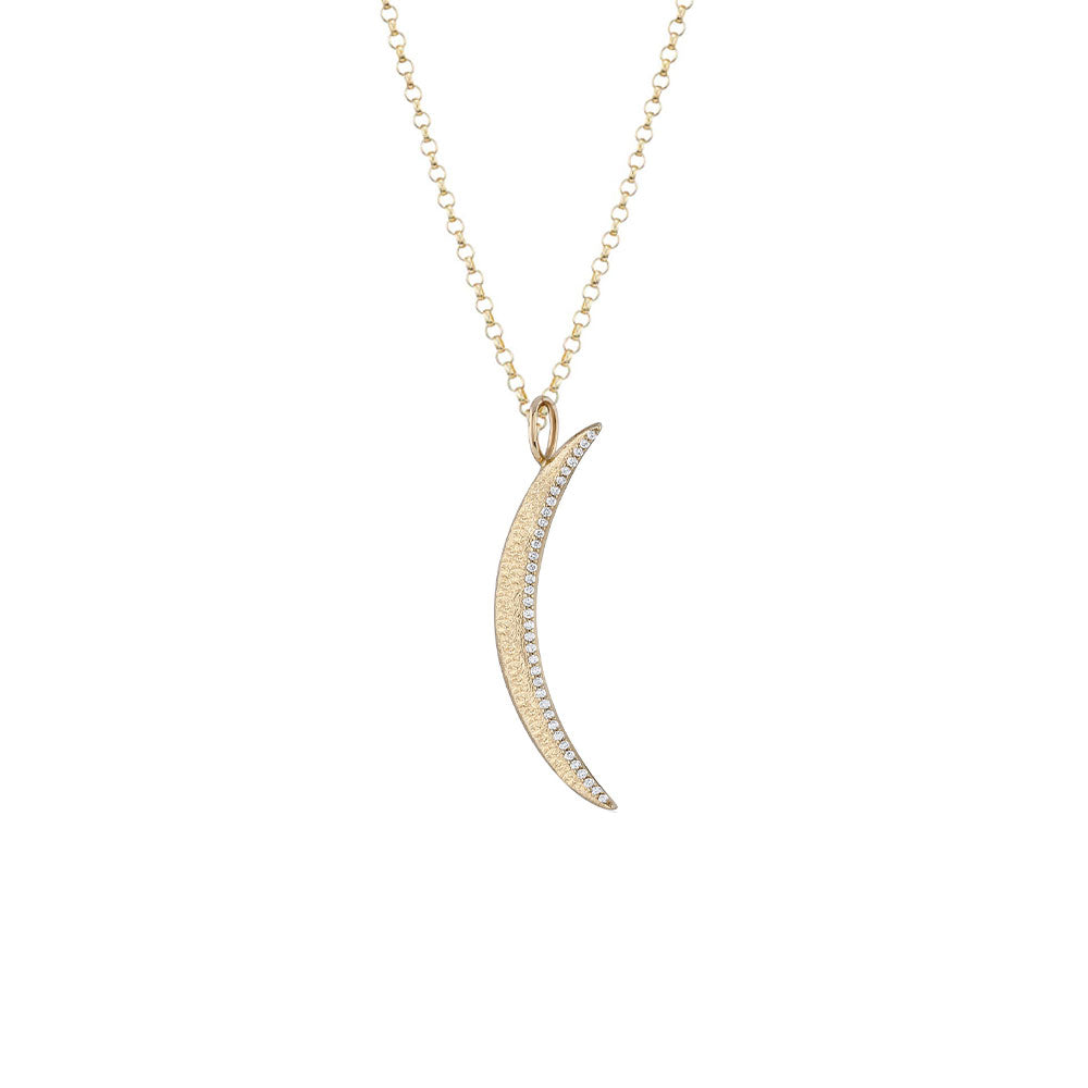 14 Karat Yellow Gold Crescent "Moony" Pendant with Diamonds