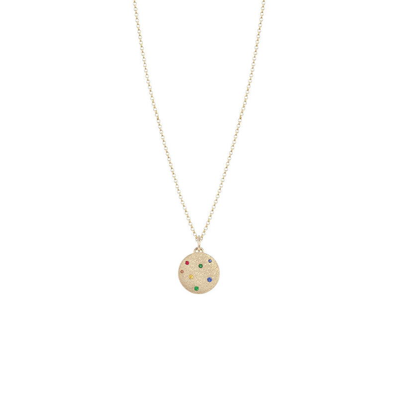 14 Karat Yellow Gold "Valerie" Disc Pendant with Multi Colored Sapphires