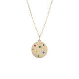 14 Karat Yellow Gold "Valerie" Disc Pendant with Multi Colored Sapphires