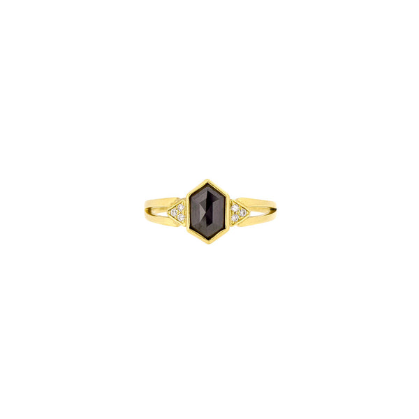 18 Karat Yellow Gold Ring with Hexagon Black Diamond