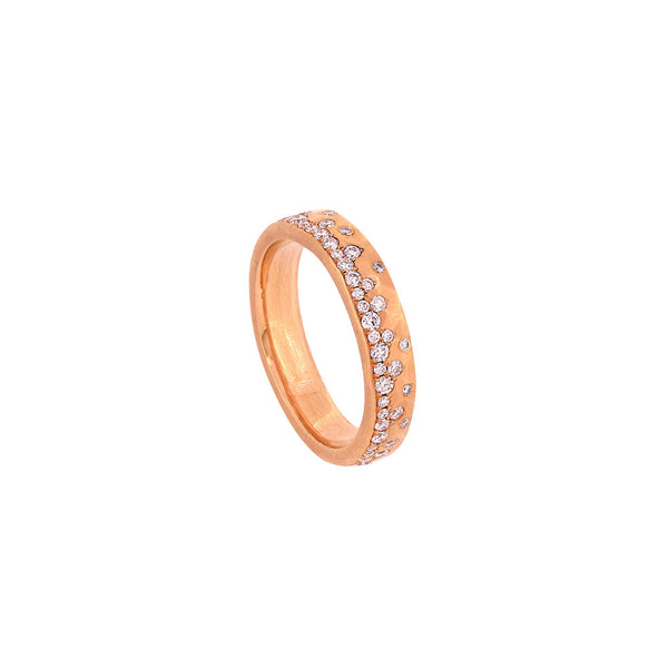 18 Karat Rose Gold 4mm Wide Hammered Sprinkle Band with White Diamonds