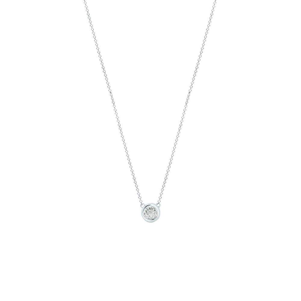 14 Karat White Gold Bezel Necklace with Old European Diamond