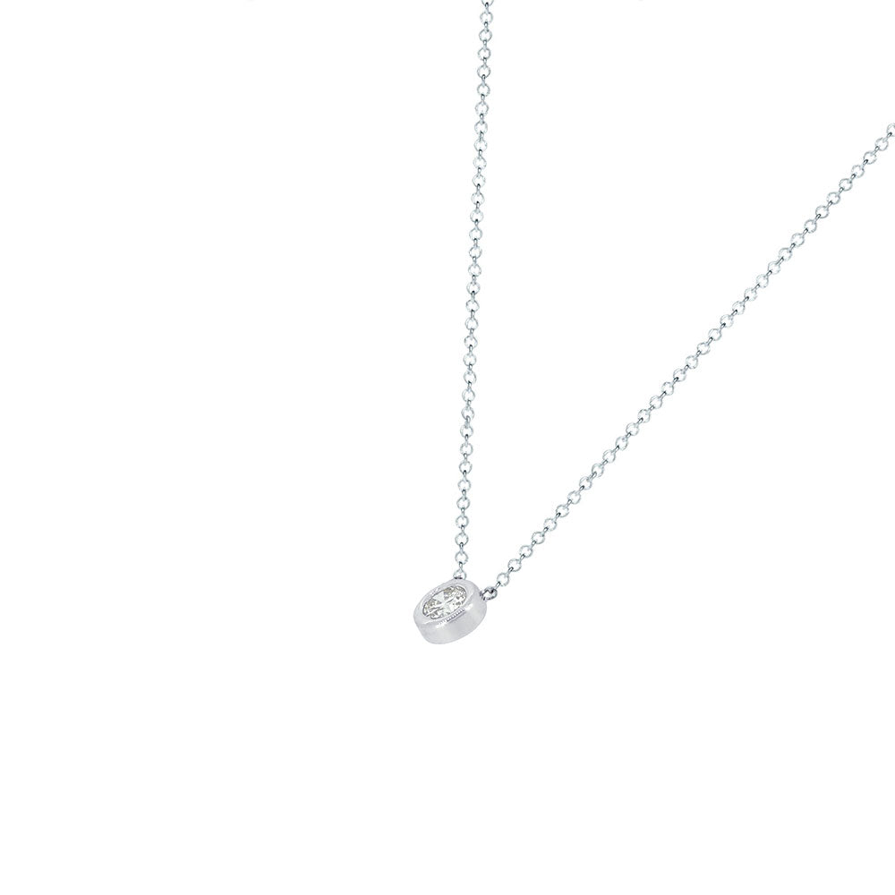 14 Karat White Gold Bezel Necklace with Old European Diamond