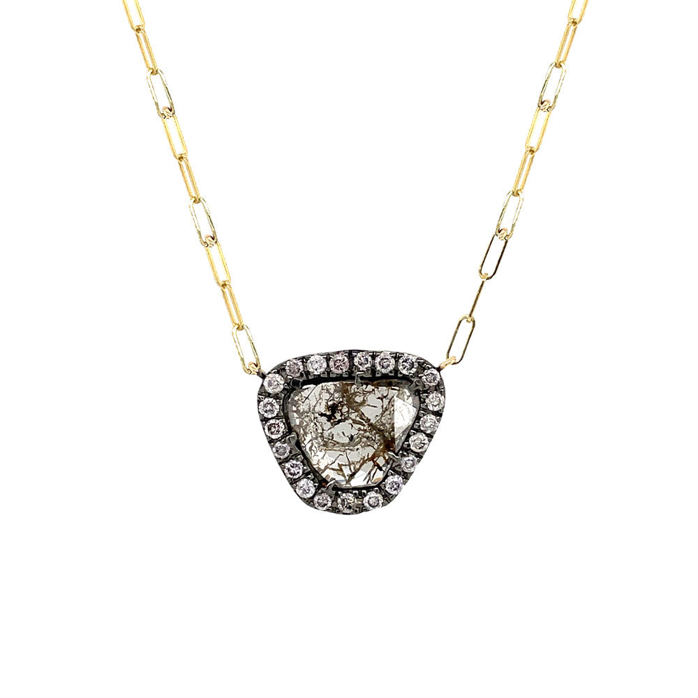 18 Karat Yellow Gold Necklace with Black Diamond Slice