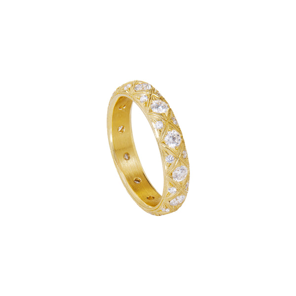 18 Karat Yellow Gold Serpents Eternity Band with diamonds