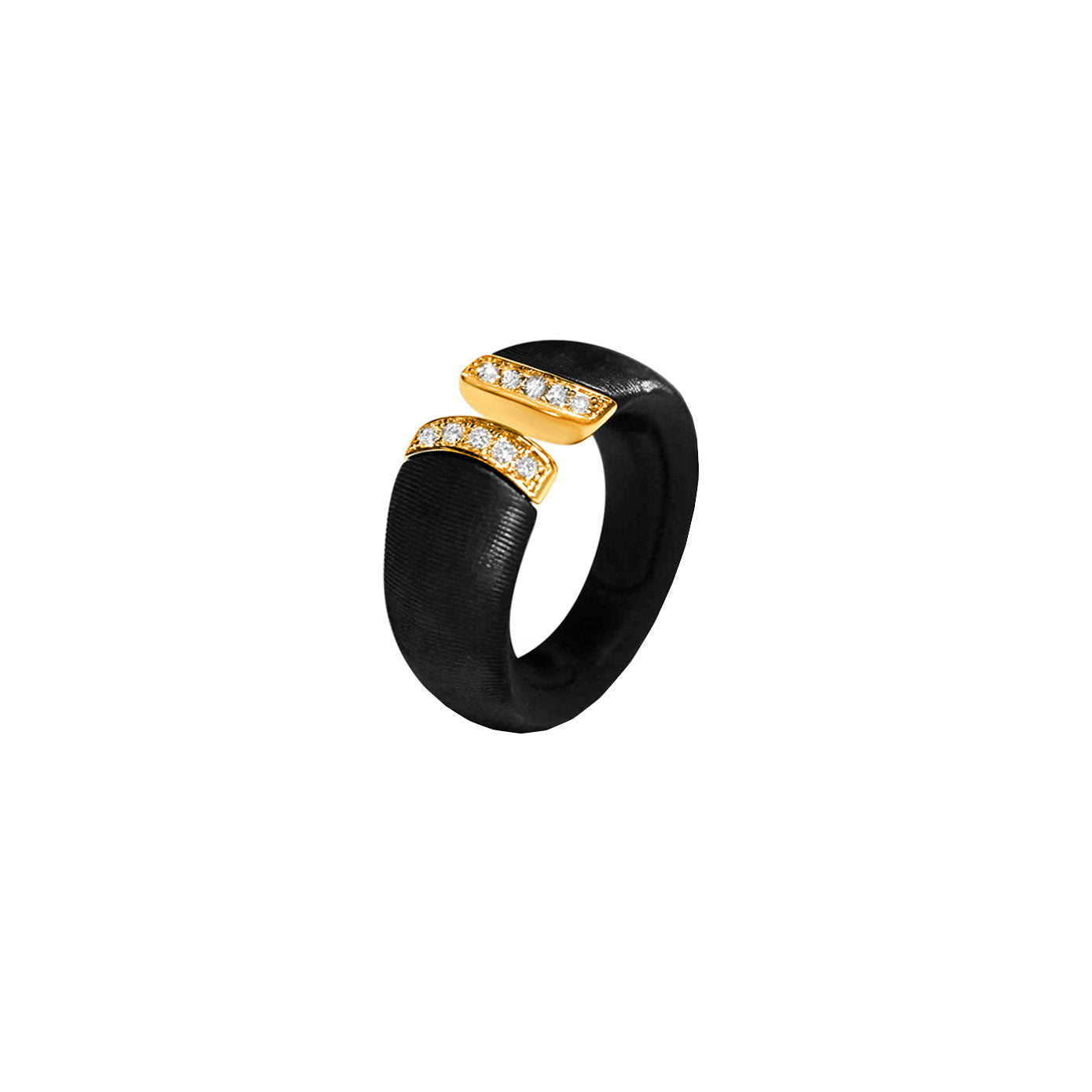Titanium and 14 karat Yellow Gold Open ring with diamonds