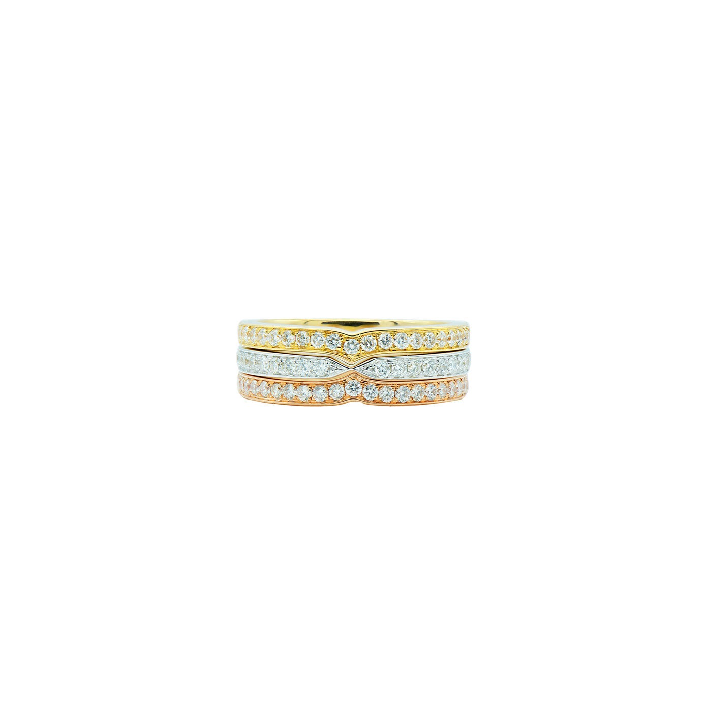 18 Karat Yellow, White and Rose Gold Set of 3 Diamond Bands