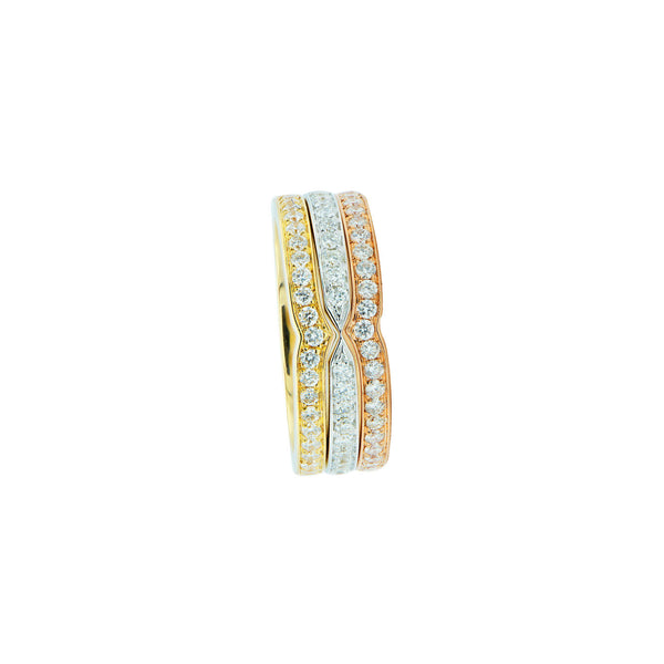 18 Karat Yellow, White and Rose Gold Set of 3 Diamond Bands