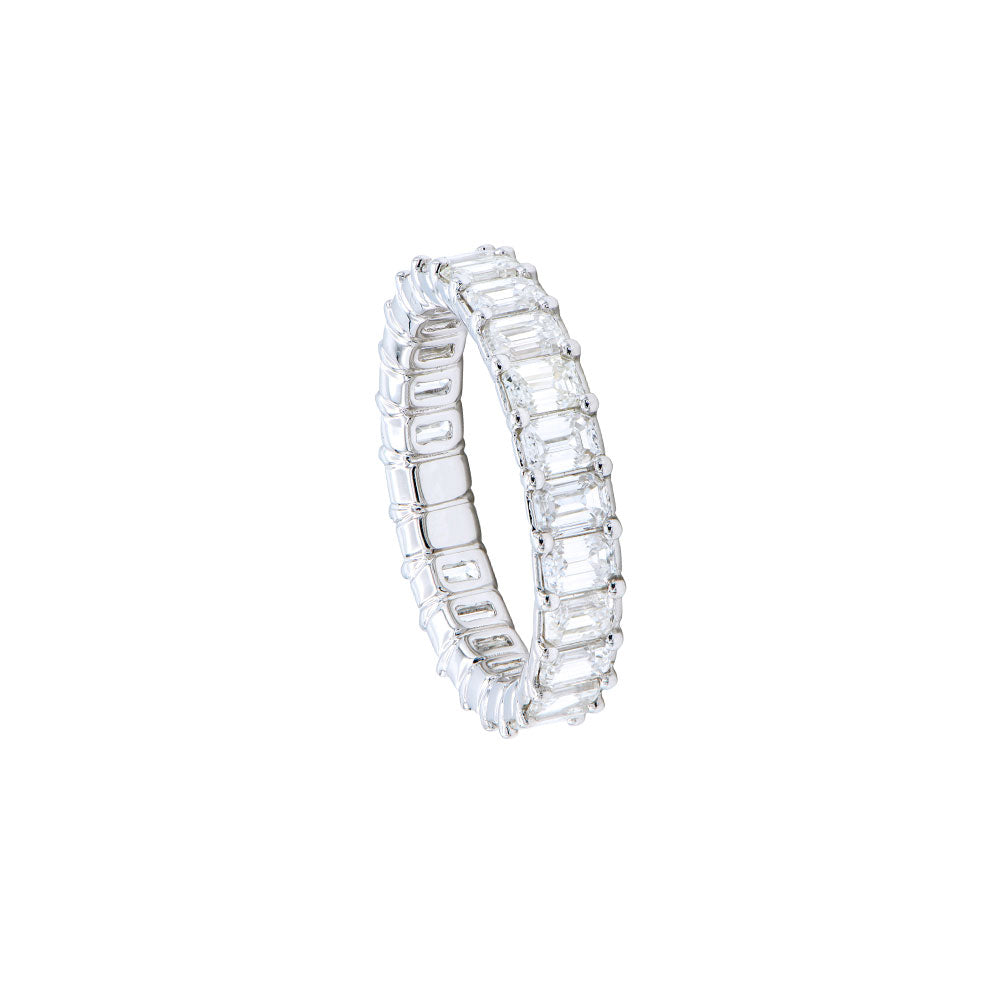 18 Karat White Gold Eternity Band with Emerald Cut Diamonds