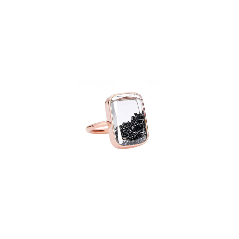 18 Karat Rosé Gold Ten Fourteen Shaker Ring with Black Diamonds