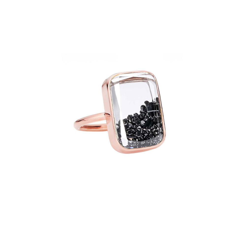 18 Karat Rosé Gold Ten Fourteen Shaker Ring with Black Diamonds