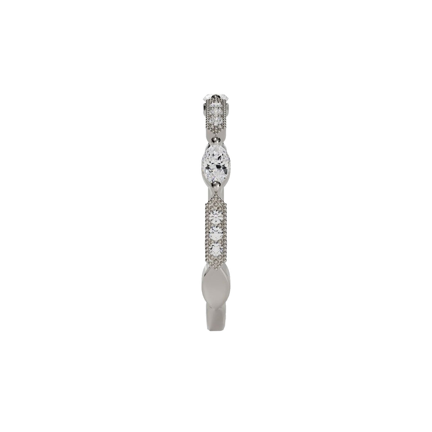 14 karat white gold band with diamond marquise and rounds