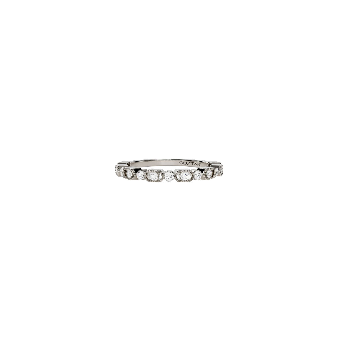 14 karat white gold band with round diamonds