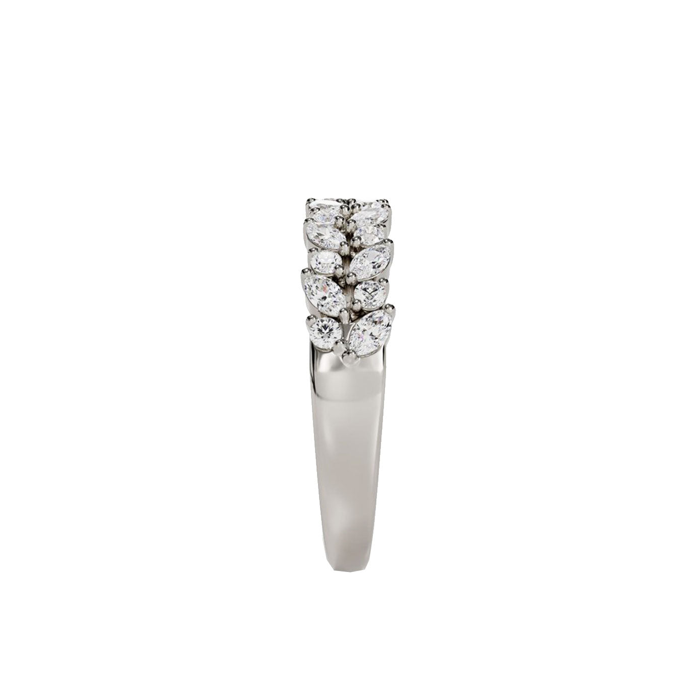 14 karat white gold marquise and round diamond flower band