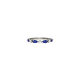 14 Karat white gold band with blue sapphire marquise and diamonds