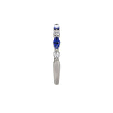 14 Karat white gold band with blue sapphire marquise and diamonds
