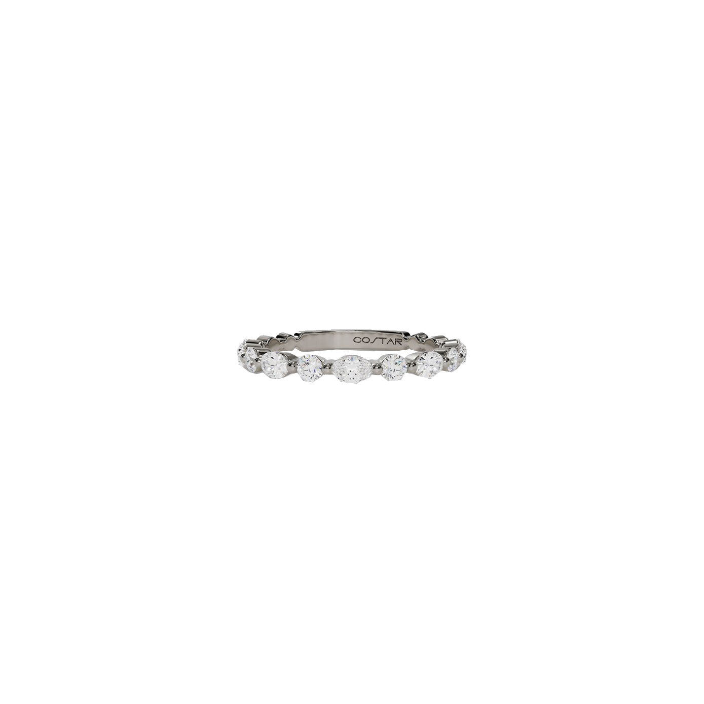 14 Karat white gold band with oval and round diamonds