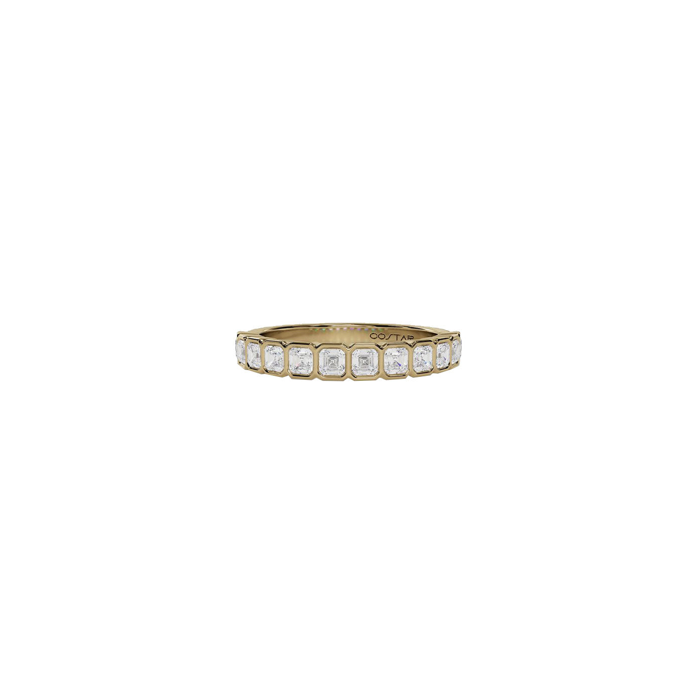 14 karat yellow gold ring with bezel set oval diamonds