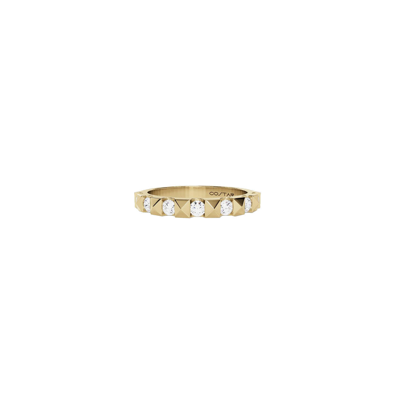14 Karat yellow gold spike band with diamonds