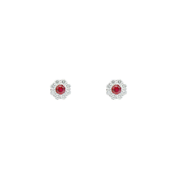 14 Karat White Gold Ruby and Diamond stud earrings