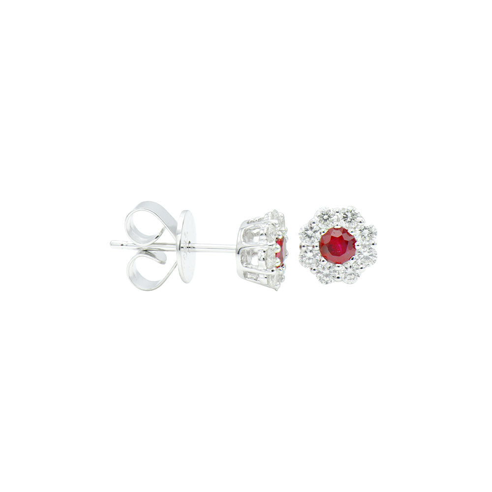 14 Karat White Gold Ruby and Diamond stud earrings