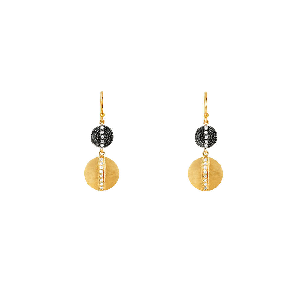 14 Karat Yellow Gold, Sterling Silver with Black Rhodium Tiered RIANA earrings