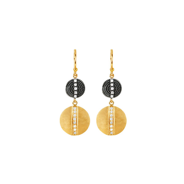 14 Karat Yellow Gold, Sterling Silver with Black Rhodium Tiered RIANA earrings