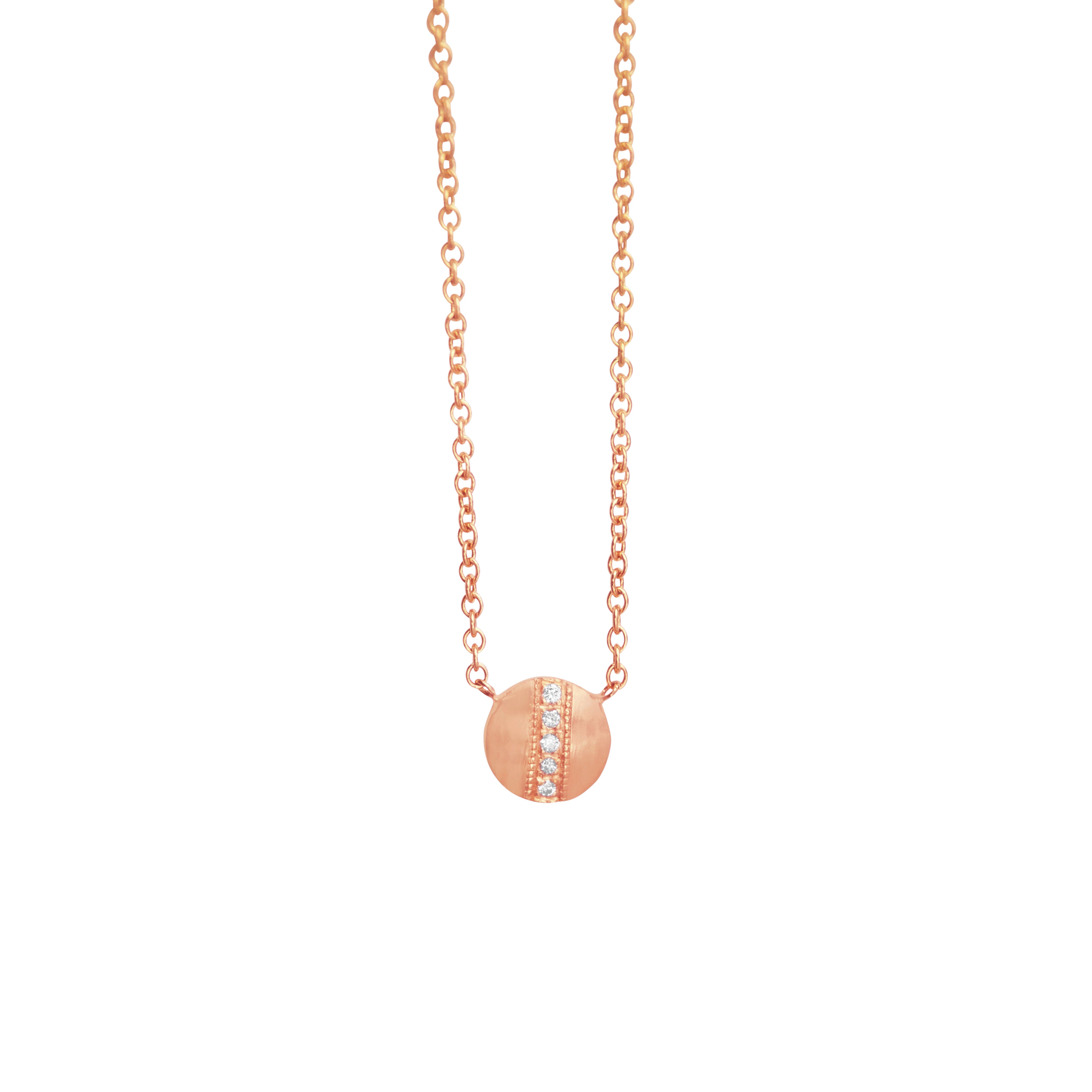 14 Karat Rosé Gold RINA disc necklace with white diamonds