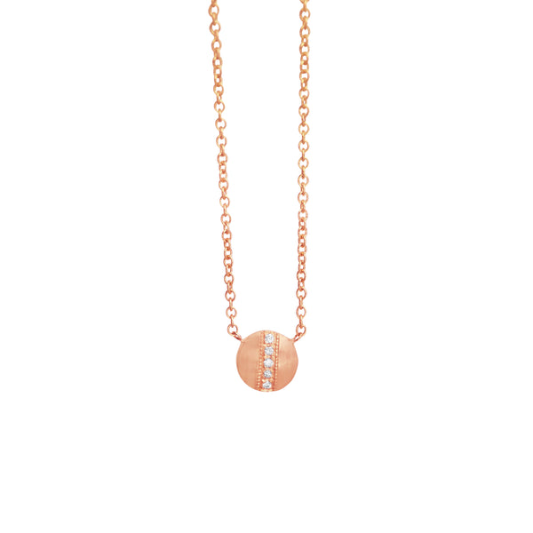 14 Karat Rosé Gold RINA disc necklace with white diamonds
