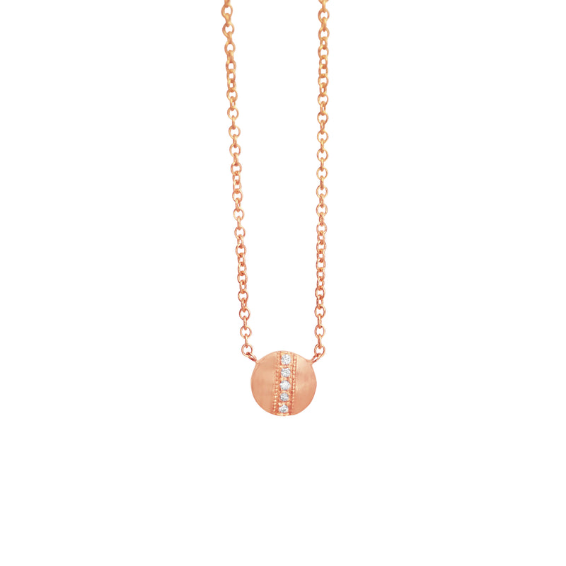 14 Karat Rosé Gold RINA disc necklace with white diamonds