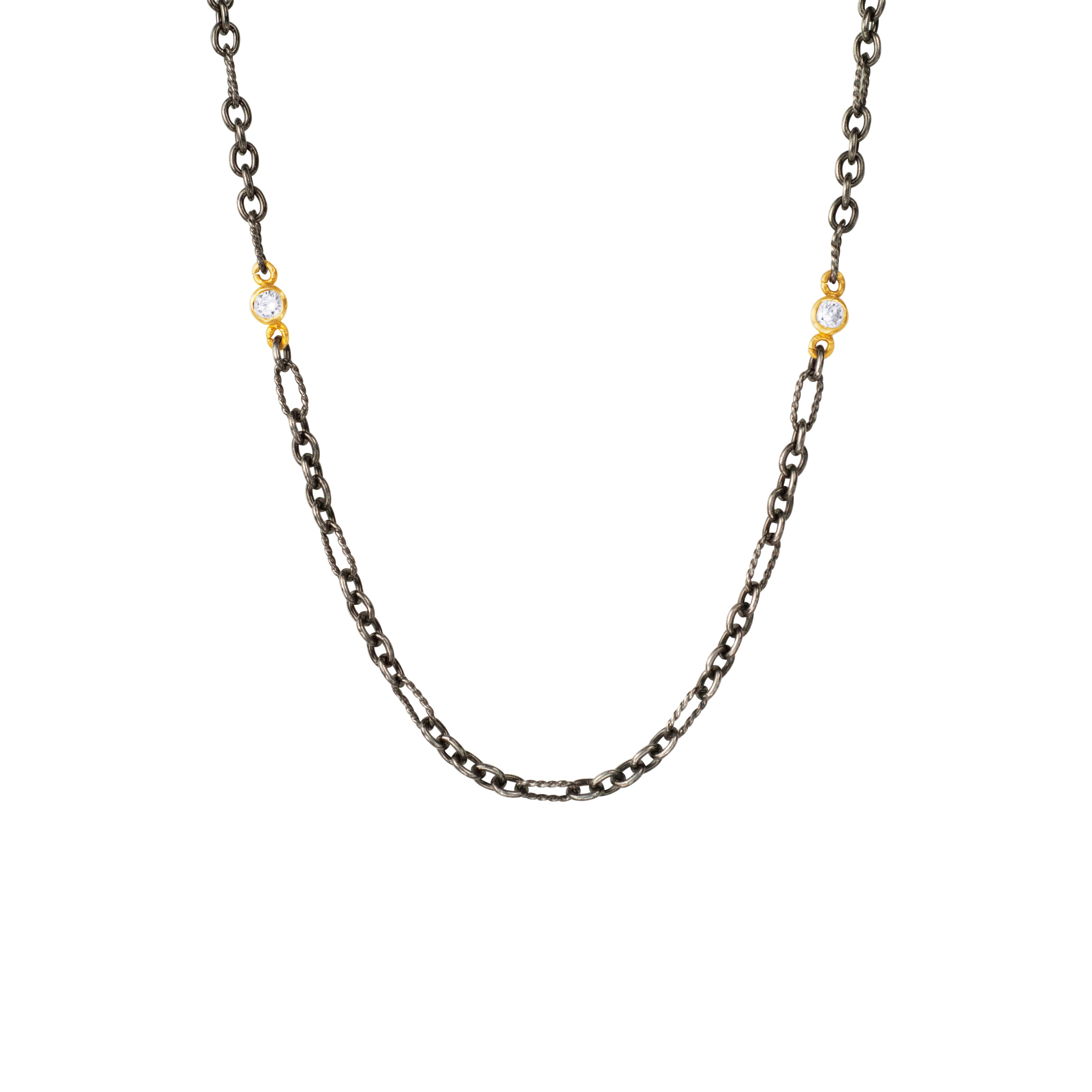 Sterling Silver Black Rhodium and 14 Karat Yellow Gold RIO chain