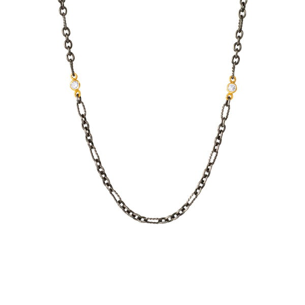 Sterling Silver Black Rhodium and 14 Karat Yellow Gold RIO chain