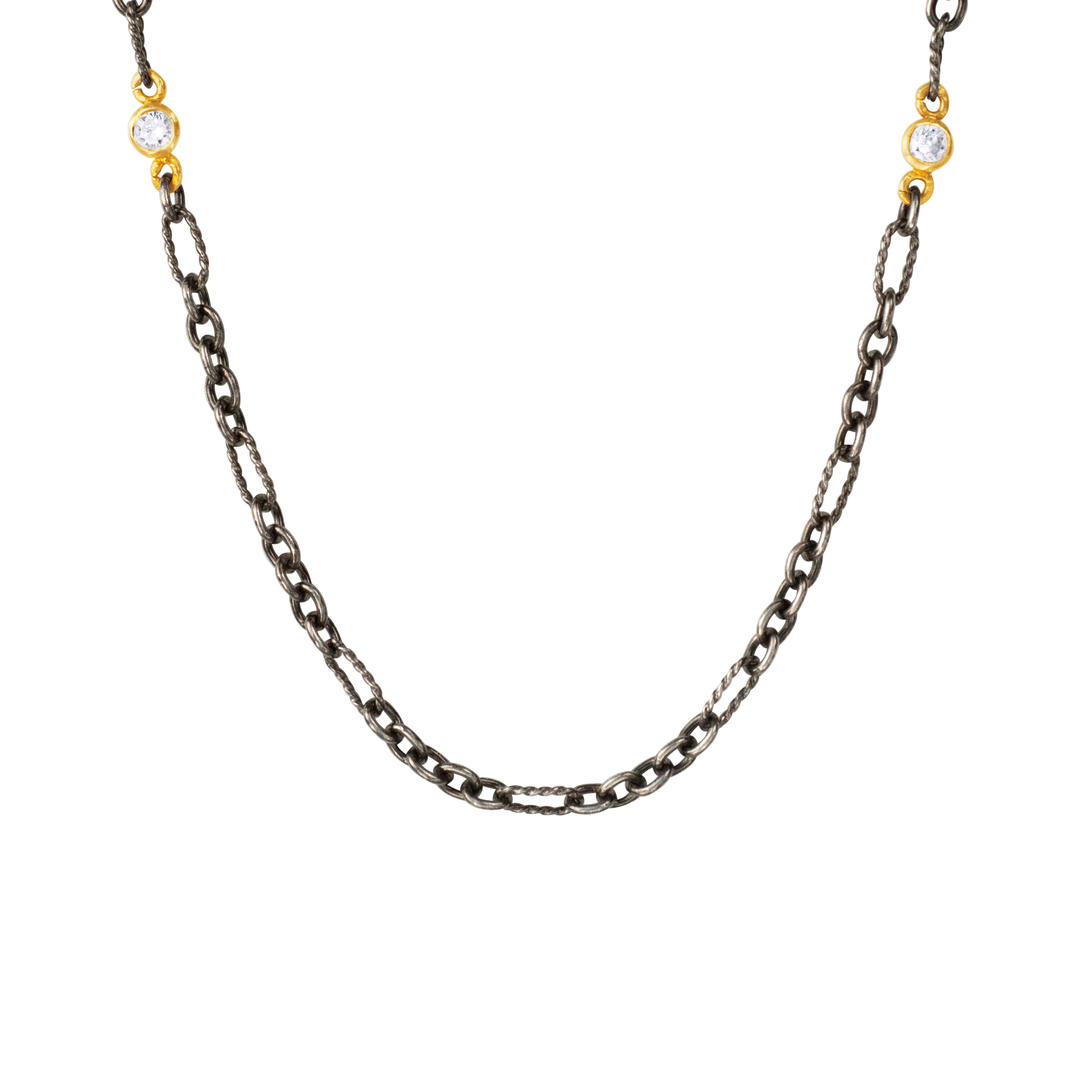 Sterling Silver Black Rhodium and 14 Karat Yellow Gold RIO chain