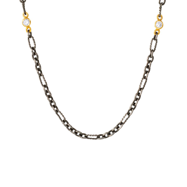 Sterling Silver Black Rhodium and 14 Karat Yellow Gold RIO chain