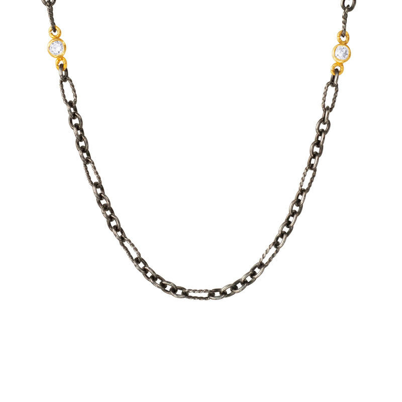 Sterling Silver Black Rhodium and 14 Karat Yellow Gold RIO chain