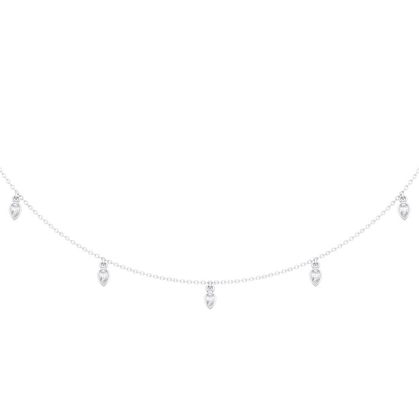 14 karat white gold pear diamond bezel set necklace