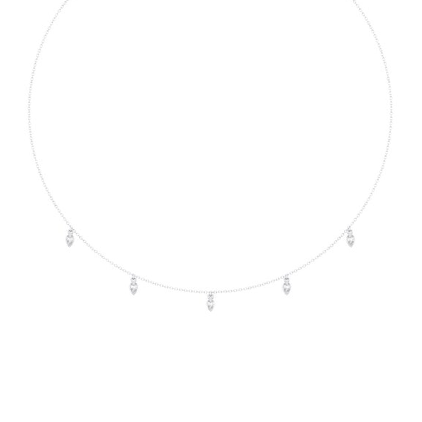 14 karat white gold pear diamond bezel set necklace
