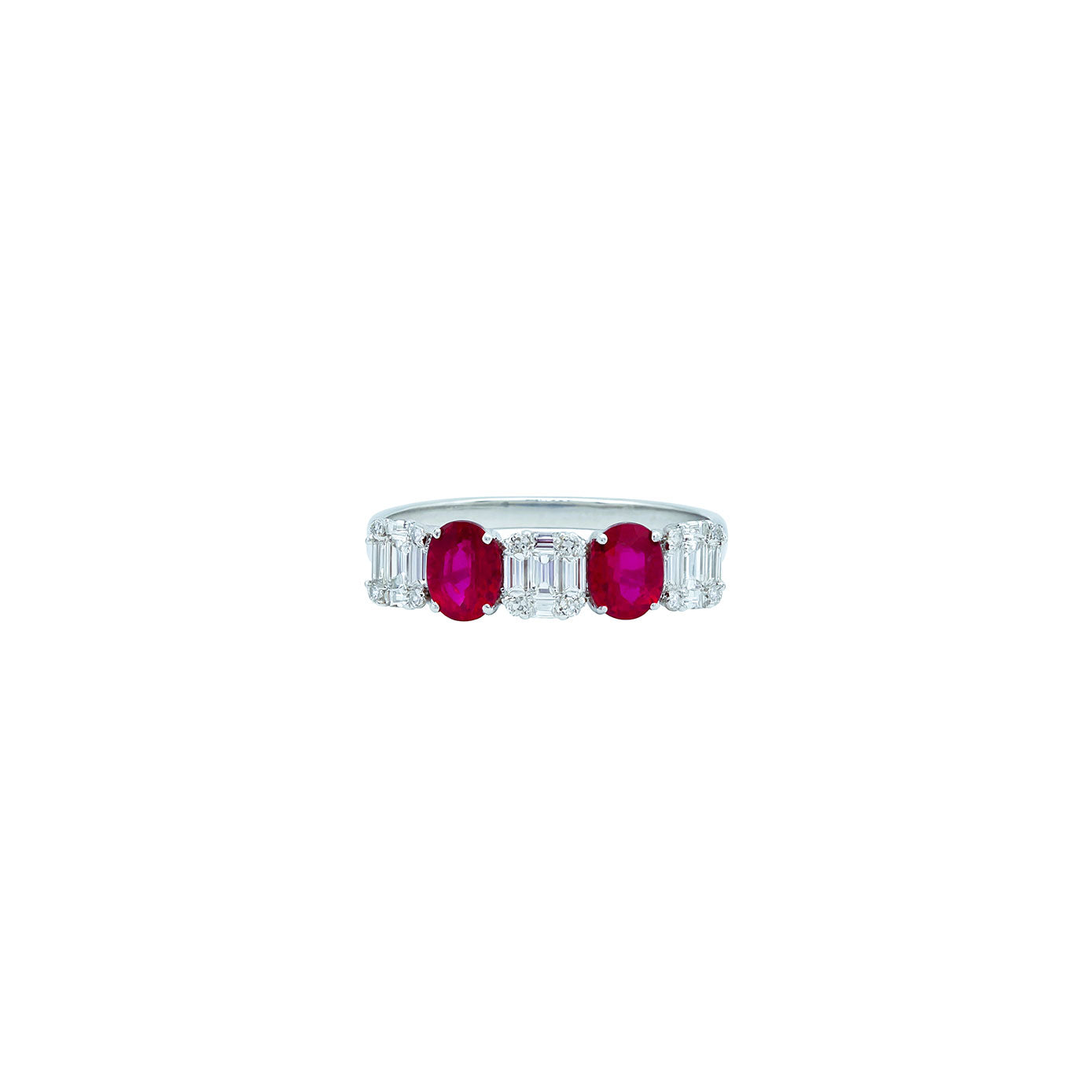 18 Karat White Gold 5 stone ring with Rubies and diamonds