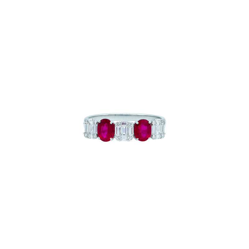 18 Karat White Gold 5 stone ring with Rubies and diamonds