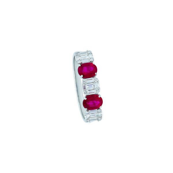 18 Karat White Gold 5 stone ring with Rubies and diamonds