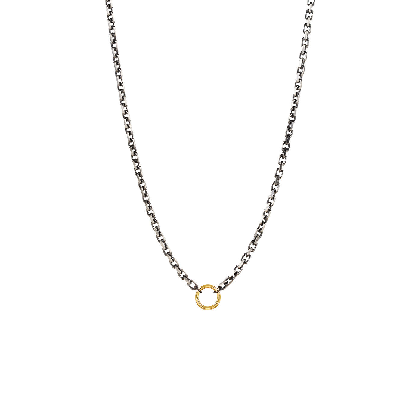 Sterling silver and 14 karat yellow gold RUMI DONNA LOCK open cable chain with charm bale