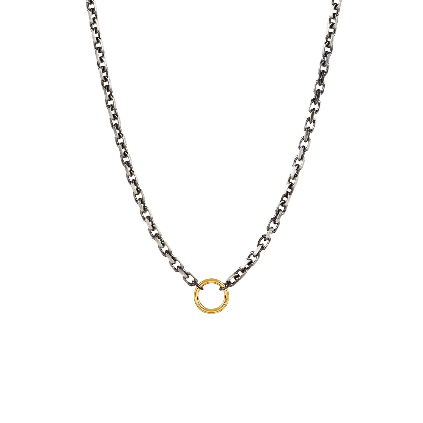 Sterling silver and 14 karat yellow gold RUMI DONNA LOCK open cable chain with charm bale