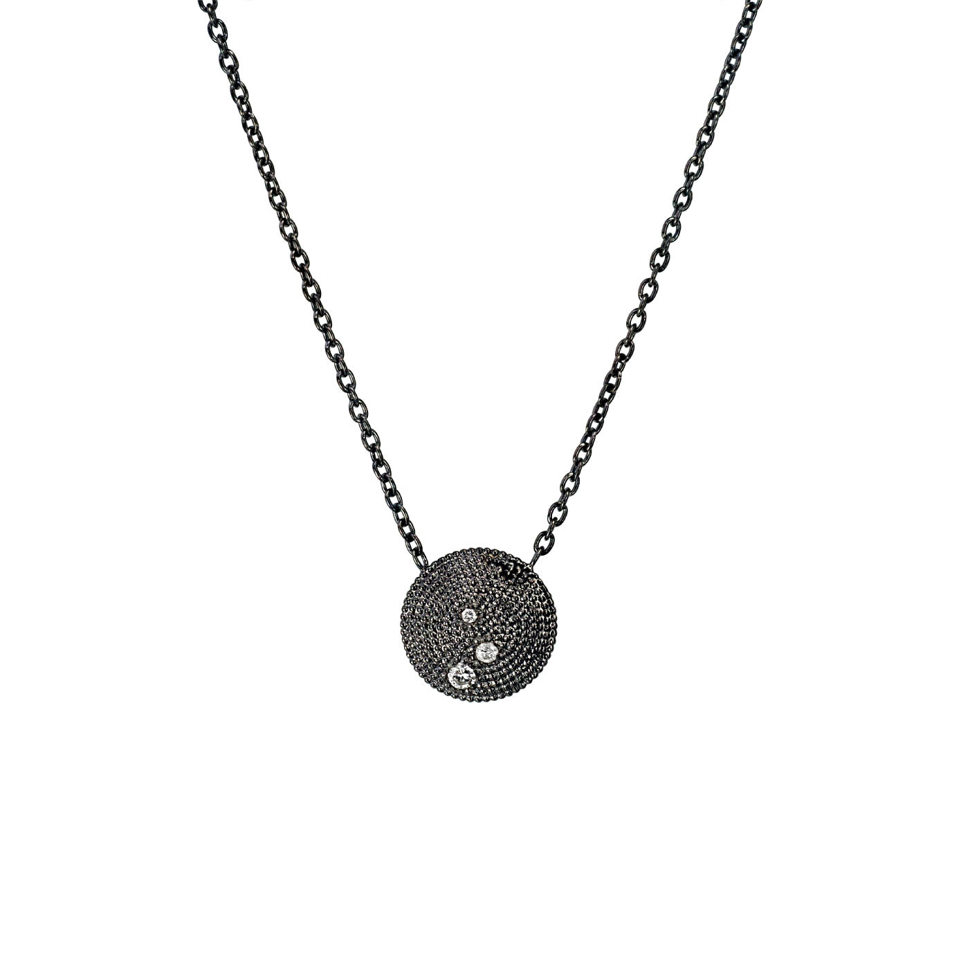 Sterling silver black rhodium ROYCE necklace with white diamonds