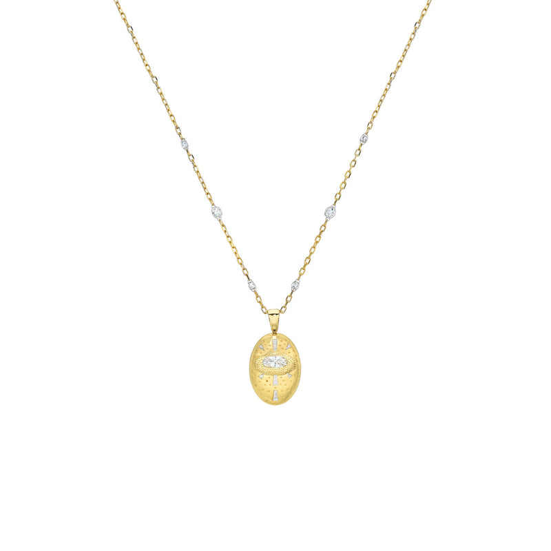 18 Karat Yellow Gold Star Eternal Double Sided Necklace with Sapphire and diamonds