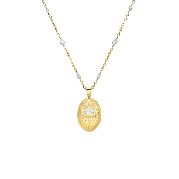18 Karat Yellow Gold Star Eternal Double Sided Necklace with Sapphire and diamonds