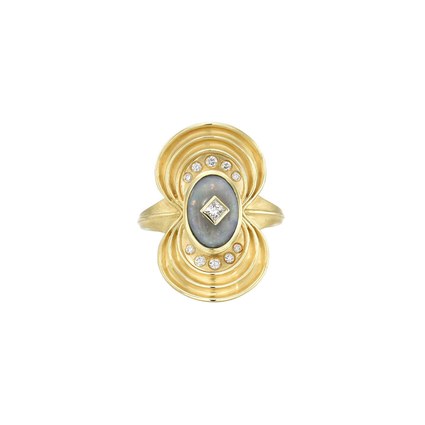 18 Karat Yellow Gold Luxe Nebula Ring with Australian Opal  and Diamonds