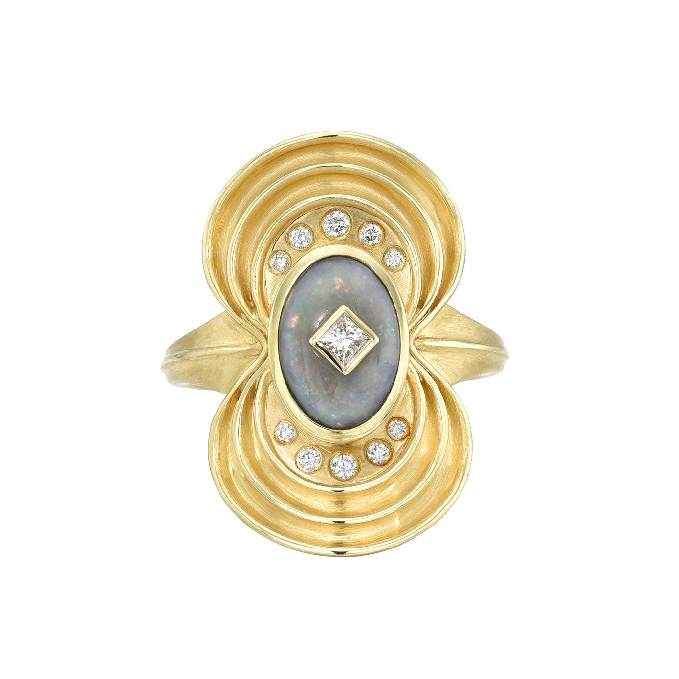 18 Karat Yellow Gold Luxe Nebula Ring with Australian Opal  and Diamonds