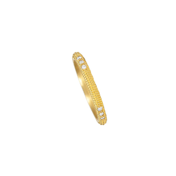 14 Karat Yellow Gold Textured THEDA band with diamonds