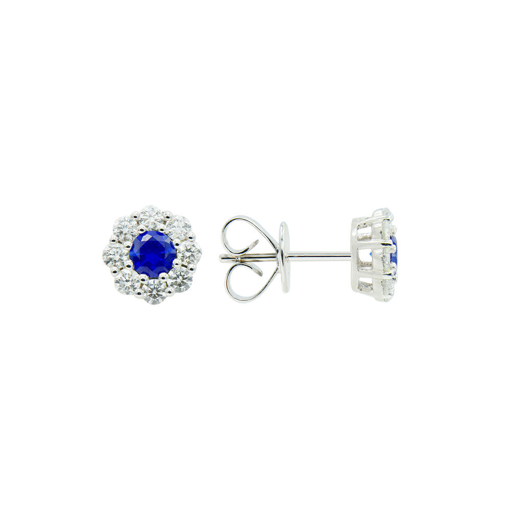 18 Karat White Gold Sapphire and Diamond Stud Earrings